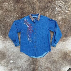 Panhandle Slim Denim Embroidered Native American Headdress